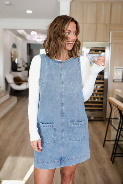 Round Neck Denim Overall Dress Round Neck Denim Overall Dress